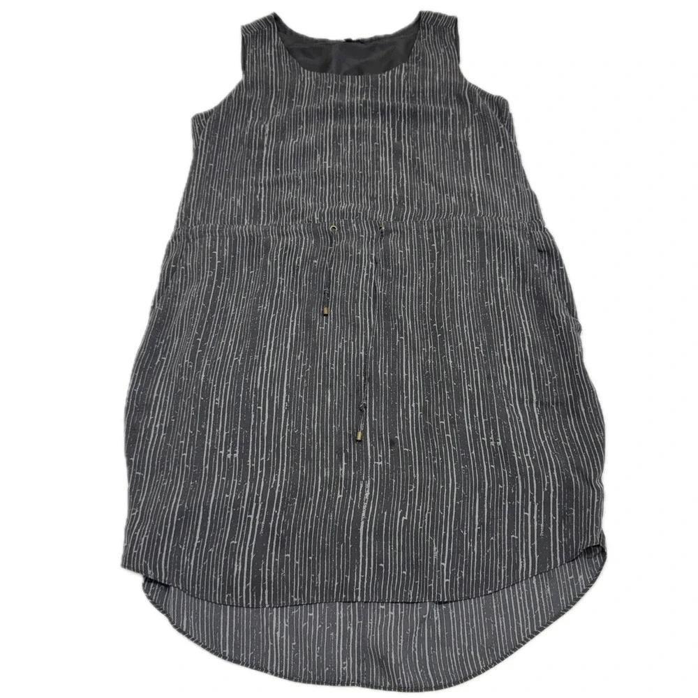 Eileen Fisher Dress Womens Medium Gray Minimalist Lagenlook Silk Striped Midi